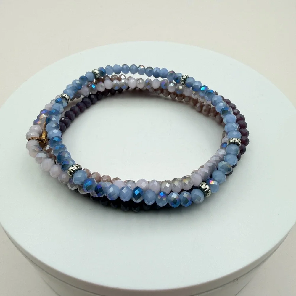 Vintage 90s Iridescent Beaded Bracelet Set Boho Women's‎ Classic Fashion Jewelry